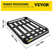 VEVOR Universal 64x40 Inch Roof Basket, Aluminum Roof Rack, Basket Roof Mounted Cargo Rack with Bars XL-B for Car Top Luggage Traveling SUV Holder (63"X 40" Roof Rack)