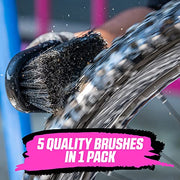 Muc-Off 5 Piece Brush Kit - Bike Cleaning Brushes, Motorbike Cleaning Brushes, Car Cleaning Brush Set - Bike Cleaning Kit with Chain Brush, Black