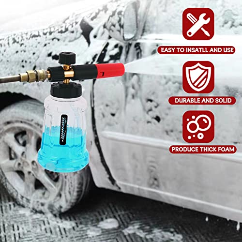 DANCINGBOAR Foam Cannon Compatible with 1/4 Quick Release Pressure Washer, 1L Adjustable Snow Foam Lance Soap Dispenser with New Generation Adjustable Spray Nozzle (Black & Red)