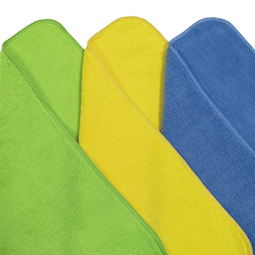 POLYTE Premium Microfibre Cleaning Towel, 40x40 cm, 36 Pack, Blue,Green,Yellow