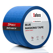 Pack of 3 Blue Masking Painter Tape for Painting 24mm X 50 Meter | UV Resistance Tape used by Master Painters, Car Painters and artists | Strong Sticky Sharp Edge Tape for Decorating & DIY