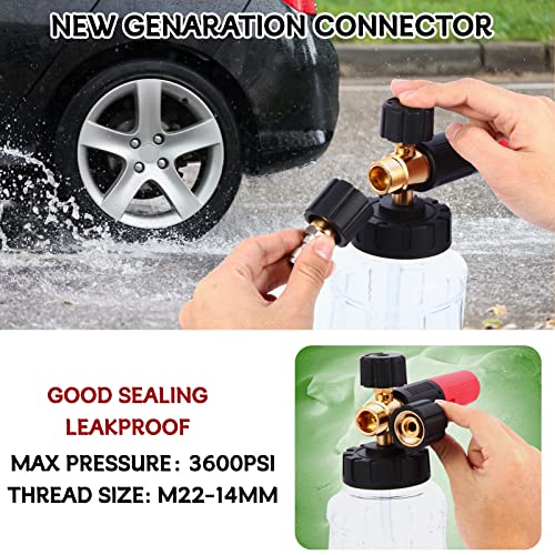 DANCINGBOAR Foam Cannon Compatible with 1/4 Quick Release Pressure Washer, 1L Adjustable Snow Foam Lance Soap Dispenser with New Generation Adjustable Spray Nozzle (Black & Red)