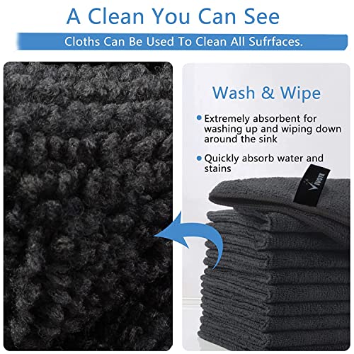 VIVOTE 9 Pack Microfibre Cleaning Cloths, Reusable Dish Cloth for Kitchen, Durable & Quick Drying Kitchen Rags, Highly Absorbent Microfibre Cloth, Multipurpose Dish Cloths 30 cm X 30 cm (Black)