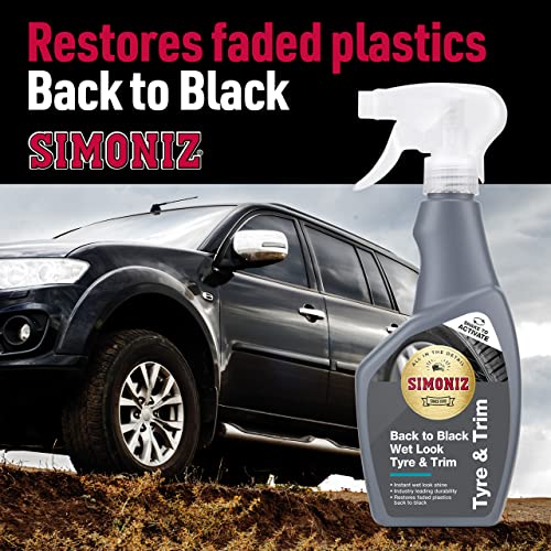 Simoniz Simoniz Back to Black Wet Tyre & Trim Shine, Wet Look Tyre Shine To Restore Glossy Black Finish, Essential Car-Cleaning Products, Industry Leading Durability For Showroom Look Tyres, 500ml