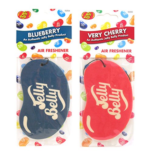 JELLY BELLY TWIN PACK 2D BEAN SWEETS SCENT CAR AIR FRESHENER - BLUEBERRY + VERY CHERRY