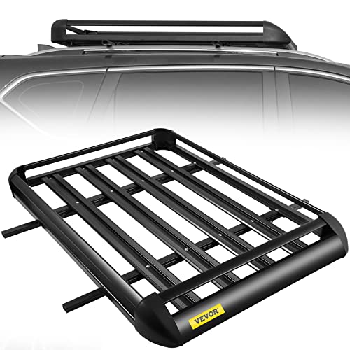 VEVOR Universal 64x40 Inch Roof Basket, Aluminum Roof Rack, Basket Roof Mounted Cargo Rack with Bars XL-B for Car Top Luggage Traveling SUV Holder (63"X 40" Roof Rack)