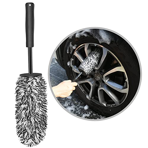 URAQT Car Wheel Brush, No Metal Wheel and Rim Detailing Brush, Car Wheel Cleaning Brush, Soft Dense Alloy Wheel Brush, Suitable for Wheels and Rims of Cars/Motorcycles/Bicycles (Black)