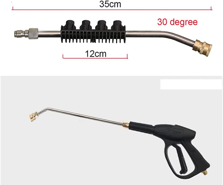 Pressure Washer Lance Extension Wand, 1/4 Inch Quick Release Jet Wash Lance, 15Inch Gutter Cleaner Attachment with 5 Quick Connect Spray Nozzles, 30 Degree Curved Rod Angled Lance for Car Washing