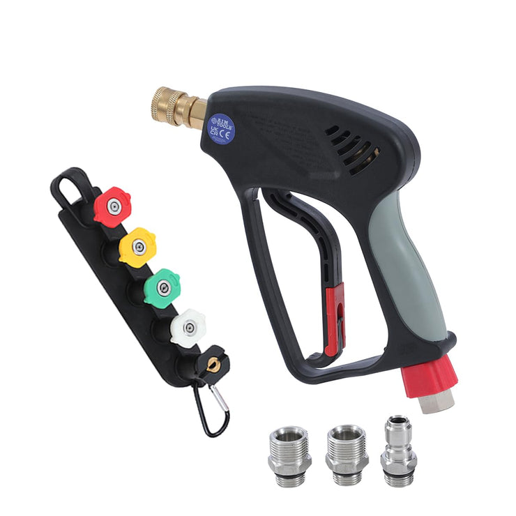 Aim Tools Pressure Washer Gun Short Lance 4000 PSI with 3/8" Quick Connector, M22 14mm /15mm Fittings, 5 Nozzle Tips with Holder, Car Jet Washer Washing Cleaning Kit