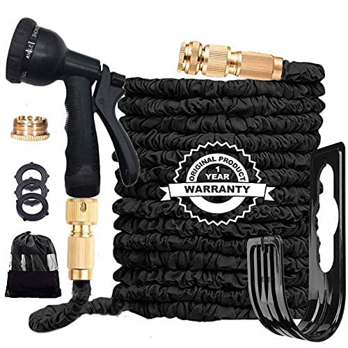 EUHUYG Flexible Garden Hose Pipe 100FT, 3 Times Expanding Flexible Magic Lightweight Watering Hose Pipe with 8 Function Spray Gun/Solid Brass Fittings/Anti-Leakage Easy to use