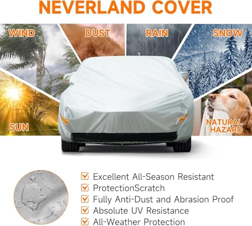 NEVERLAND Car Cover Waterproof Sedan Cover Tesla Model 3 Car Cover All-Weather Protection UV Snow Dust Full Outdoor Car Covers with Zip Custom Fit 2017-2024 Tesla Model 3.