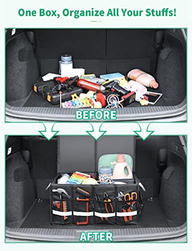 Oasser Car Boot Organiser Trunk Organiser Collapsible Waterproof Durable Multi Compartments with Sturdy Base Hook&Loop Fastener 1680D for Car Truck SUV & Indoor E3