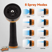 Flexi Hose Upgraded Expandable Garden Hose Pipe Including 8 Function Spray Gun Nozzle - Extra Strength with 2 cm Solid Brass Fittings - No-Kink Flexible Garden Hoses (Orange/Black 23 Metres)