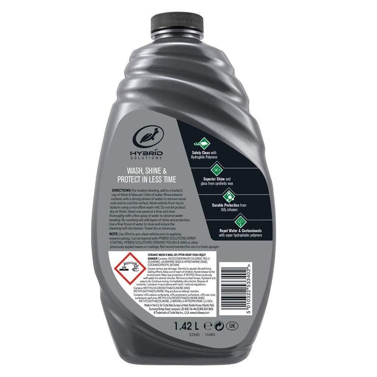 Turtle Wax 53678 Hybrid Solutions Ceramic Acrylic Black Wax 500ml & Hybrid Solutions Ceramic Wash & Wax Car Shampoo 1.42 53340 - Car Cleaner