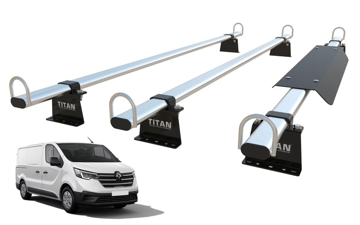 TITAN WorkReady Van Roof Rack 3 Bars - Compatible Fittings to fit a Vauxhall VIVARO (2014-2019) Mk2 - with Aerofoil.