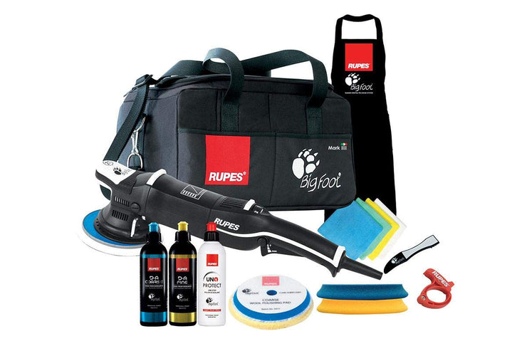 RUPES BigFoot LHR21 Mark III Luxury Professional Random 150mm Orbital Polish Kit With Coarse and Fine Compounds and Pads With Micro Fibre Cloths In Tool Bag