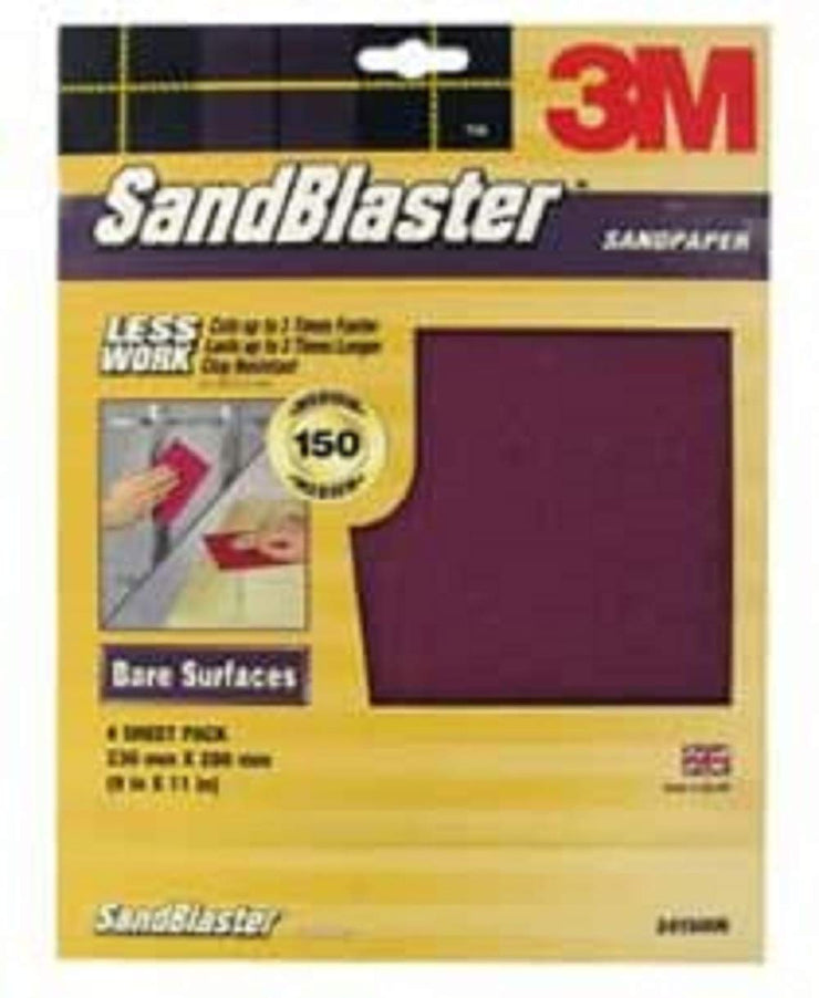 3M 20150 P150 "Bare Surfaces" Medium Grit Sandblaster Sandpaper Abrasive Sheet - Gold (Pack of 3)