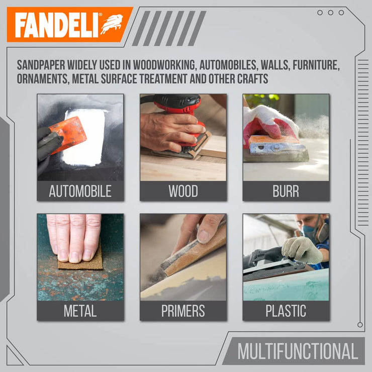 Fandeli - Multi-Purpose Sandpaper | 100 Grit | Sheets of 9&