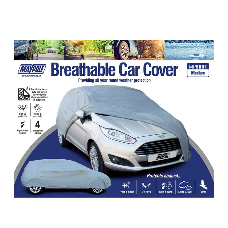 Maypole Breathable Full Cover for Medium Cars Water Resistant, Grey