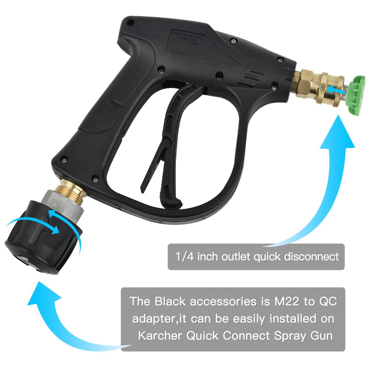 High Pressure Washer Gun 4350PSI with 5 Water Nozzle Tip, High Pressure Washer Gun for Karcher Cleaner Wash Cleaner Gun Cleaning Car Wash Water Gun M22-14 Hose Connector & 1/4" Karcher Quick Connector