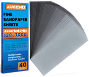 Aucenix 40PCS Sandpaper, 120 to 3000 Mixed Grits Assorted Sanding Paper Pack for Wood, Fine & Coarse Wet & Dry Waterproof Abrasive Paper Sheets for Walls, Metal Plastic, Furniture Finishing, Polishing