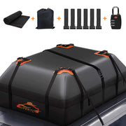 Car Roof Bag, PVC 15 Cubic Feet Waterproof Cargo Carrier Luggage Box with Anti-Slip Mat + Lock + 6 Door Hooks, Suitable for All Vehicles with/without Luggage Rack