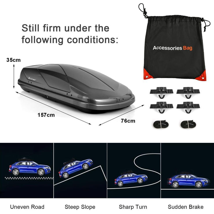 COSTWAY Car Roof Box, 400L Capacity Hard Roof Cargo Carrier with Security Keys & Dual Side Opening, Waterproof Rooftop Luggage Storage Box for Car, SUV, Van, Fits Most Cars (Grey)