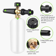 EAWONGEE Adjustable Snow Foam Lance 1 Liter Foam Cannon Soap Dispenser for Karcher K Series K2 K3 K4 K5 K6 K7 Pressure Washer Gun