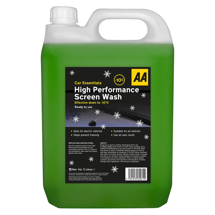 AA Winter High Performance Screenwash 5L Effective down to -10°C, Suitable for Electric Cars