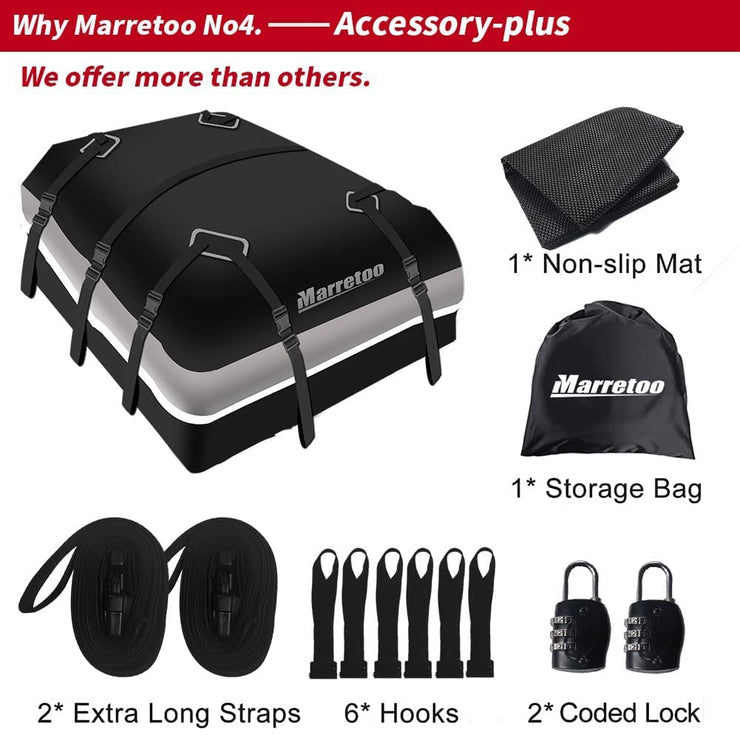 Marretoo Car Roof Bag, 21 Cubic Feet Large Roofing Cargo Carrier Bags Waterproof Soft Rooftop Luggage Storage Box for Any Cars with Roof Rack/Rails/Bars, includes Anti-Slip Mat