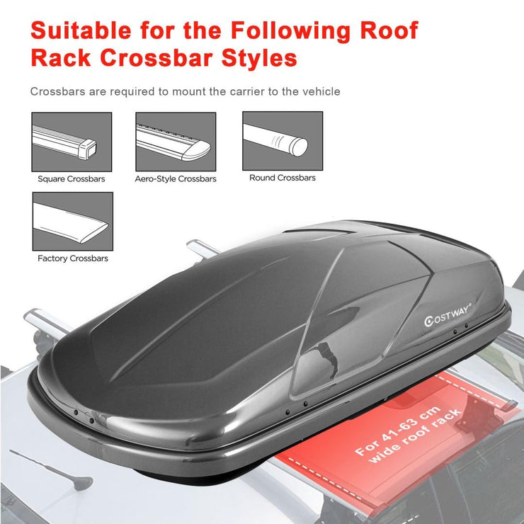 COSTWAY Car Roof Box, 400L Capacity Hard Roof Cargo Carrier with Security Keys & Dual Side Opening, Waterproof Rooftop Luggage Storage Box for Car, SUV, Van, Fits Most Cars (Grey)