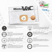 MisterVac Compatible with SCM Vacuum Cleaner Bag Replacement Bags 5 Pieces Rupes KS 260 SCM