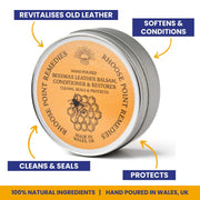 Beeswax Leather Conditioner Restorer & Polish - Hand Poured British Beeswax Balsam CLEANS SEALS and PROTECTS Handcrafted in Wales UK Rich Natural Leather Conditioner and Leather Restorer (100g)