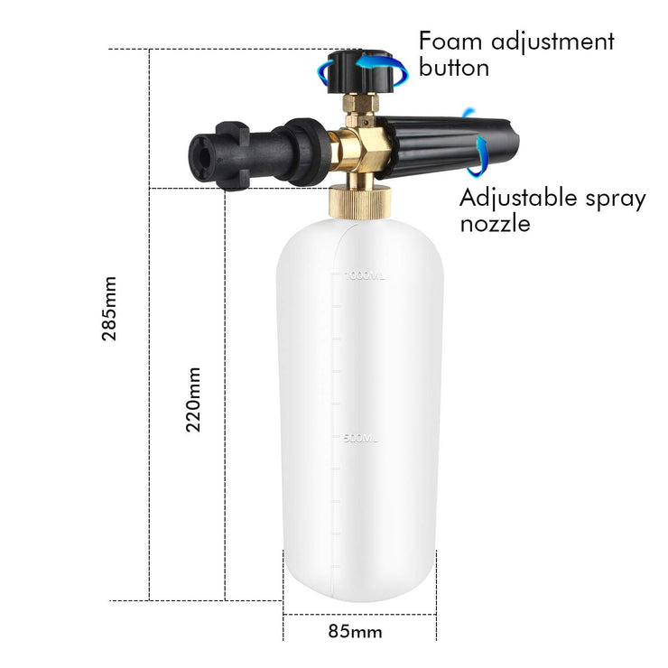 Qooltek Adjustable Foam Cannon 1 Liter Bottle Snow Foam Lance Soap Dispenser Nozzle for Karcher K Series K2 K3 K4 K5 K6 K7 Pressure Washer Accessories[Energy Class A+]