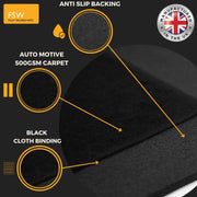 FSW - Tailored Mats - Fits PEUGEOT 3008 2009-2016 - Black Carpet - Anti Slip Mat - Non Slip Car Floor Mat, Fitted With Clips & Granulated Backing - 3 Pc Floor Mat Only