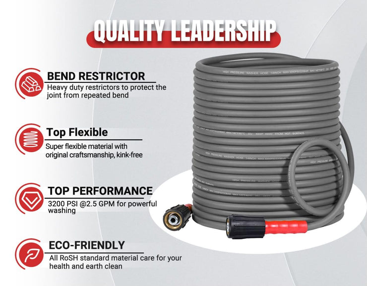 YAMATIC M22 Flexible Pressure Washer Hose 15M/50FT 1/4", Kink Resistant Power Washer Hose Replacement for Flexzilla Uberflex Ryobi Genarac Troy Bilt Honda Leak-Free 22MM Fittings, 3200 PSI/220 Bar