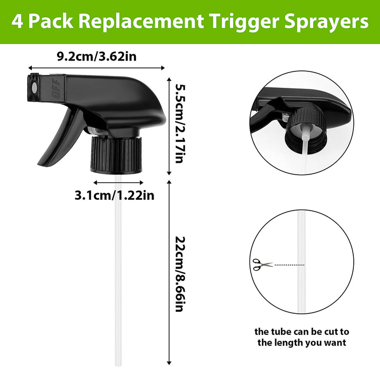 Ouligay 4Pcs Spray Bottle Replacement Trigger Sprayer Head Round Bottle Nozzle Heavy Duty Plastic Mist Spray for Garden Cleaning Kitchen Home Office