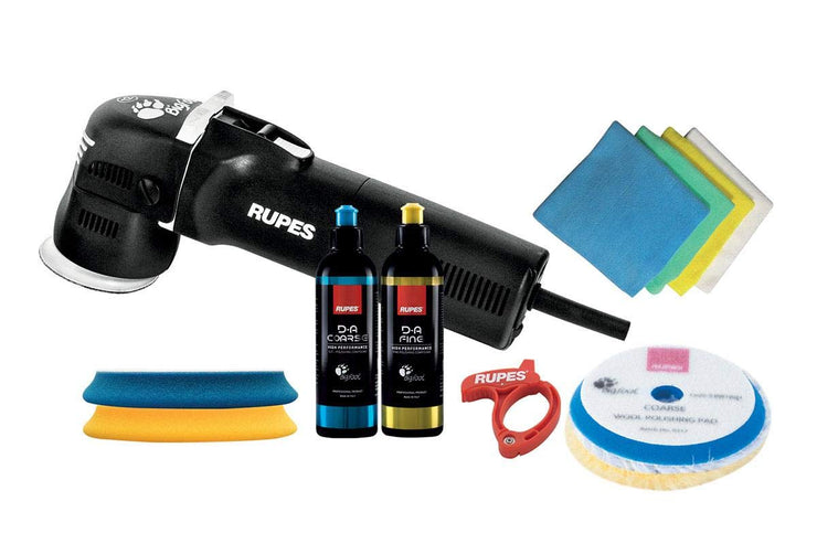 RUPES BigFoot LHR75E/BAS Random 75mm Orbital Polisher Standard Kit With Coarse & Fine Compound & Matching Pads With Micro Fibre Cloths