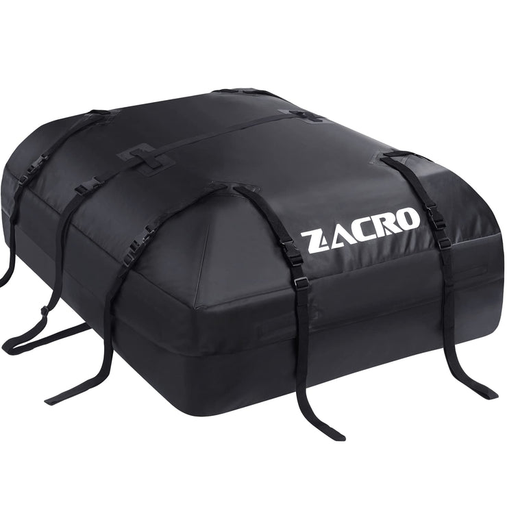 Zacro Car Roof Bag Waterproof - 15 Cubic Feet (425 L) Car Roof Box - Straps for Any Car with/without Roof Rack/Rails/Bars - Foldable Car Top Carrier with 10 Reinforced Straps and 6 Door Hooks