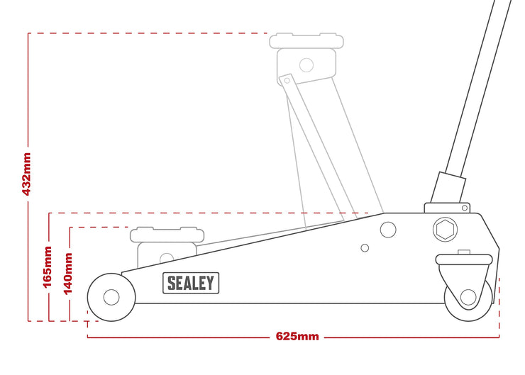 Sealey 1153Cx Trolley Jack 3Tonne Long Chassis Heavy-Duty