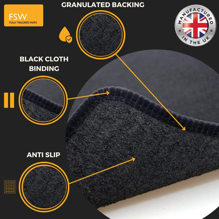 FSW - Tailored Mats - Fits PEUGEOT 3008 2009-2016 - Black Carpet - Anti Slip Mat - Non Slip Car Floor Mat, Fitted With Clips & Granulated Backing - 3 Pc Floor Mat Only