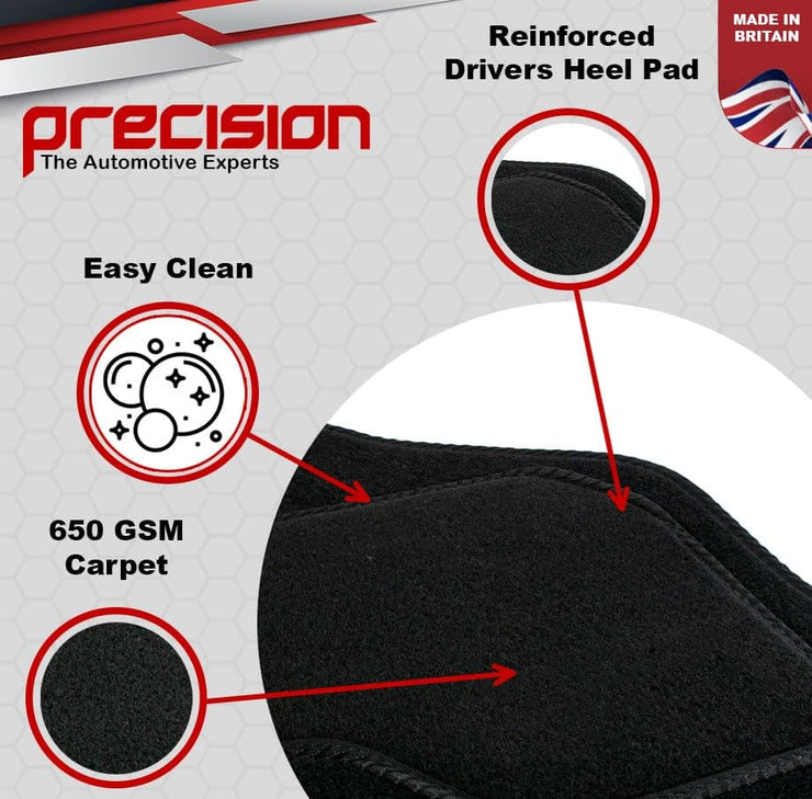 Precision - Tailored Car Mats - Intended for Suzuki Vitara 2015-2022 MK4-4 Piece Set - Non-Slip Floor Mats - Black Carpet - Black Binding - Fittings Clips - SFP