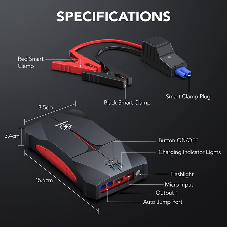 Car Jump Starter, FLYLINKTECH 2000A Peak 13200mAh Portable Car Battery Jump Starter Booster (up to 6.0L Gas Or 5.0L Diesel Engine), Jump Starter and Power Bank with LED Flashlight, IP67