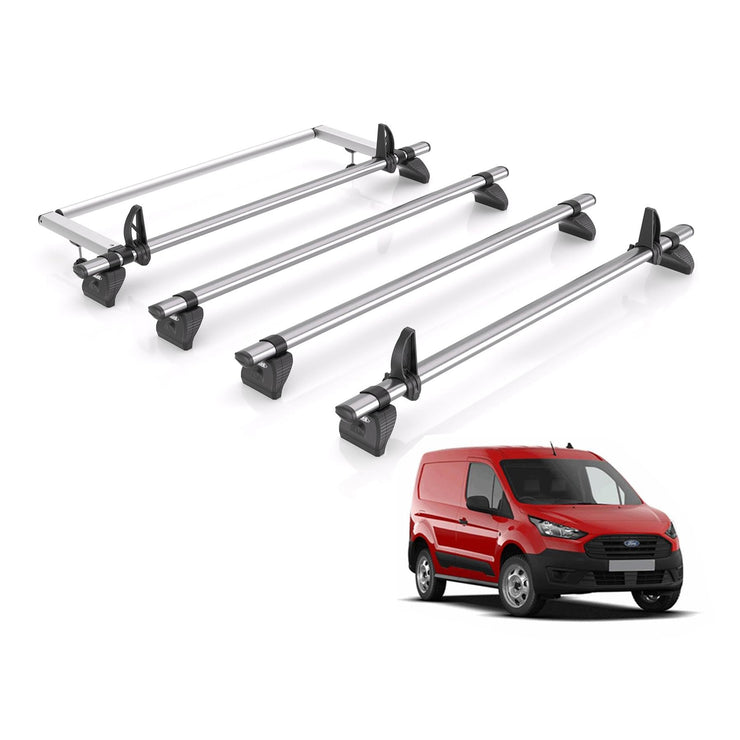 Rhino Roof Rack for Ford Transit Connect (2014+ Short [L1]) 4 Kammbar Fleet Roof Bars & Rear Ladder Roller with Loadstops - KR23/TA4FL/KLS2