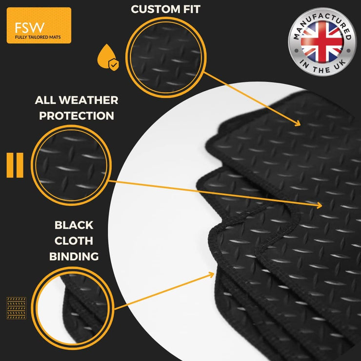 FSW - Tailored Mats - Fits AUDI A4 2016-Onwards - HEAVY DUTY 3mm Rubber Mat - Anti Slip Mat - Waterproof, Non Slip Car Floor Mat, Fitted with Clips & Anti Slip Backing - 4 Rubber Floor Mat Set