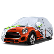 Waterproof Car Cover Compatible with Mini Cooper 3 Doors 2000-2024, All Weather Outdoor Indoor Car Full Cover for Rain Sun Dust Protection with Zipper Door and Windproof Strap for All Seasons (Silver)