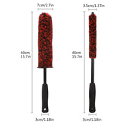 TSLBW 2 Pcs Car Wheel Brushes and Rim Cleaning Brush Long Handle Vehicle Kit Microfiber Hub Different Size Detailing Set Bendable Tire Brush, Black and Red