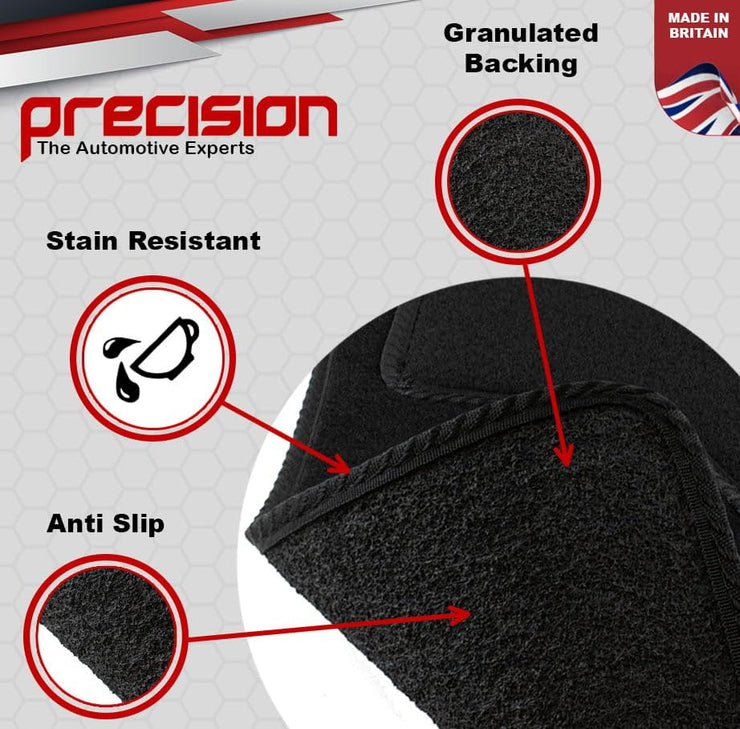 Precision - Tailored Car Mats - Intended for Vauxhall Insignia 2017-2022 - 4 Piece Set - Non-Slip Floor Mats - Black Carpet - Black Binding - Fittings Clips - SFP