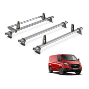 Van Guard Roof Rack for Ford Transit Custom (2013-2024 GEN1) 3 Steel Roof Bars, Loadstops & Rear Ladder Roller [Only Suitable for Standard Roof Models with Twin Rear Doors] - UltiBar Trade