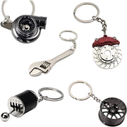 5pc Car Lovers Key Chain Set | Manual Gear Shifter | Wheel Rim | Spanner | Turbo | Brake Disc keychain | Automotive Accessories | Auto Vehicle Enthusiast Gift Set | Car Truck Bike | Car Parts Keyring